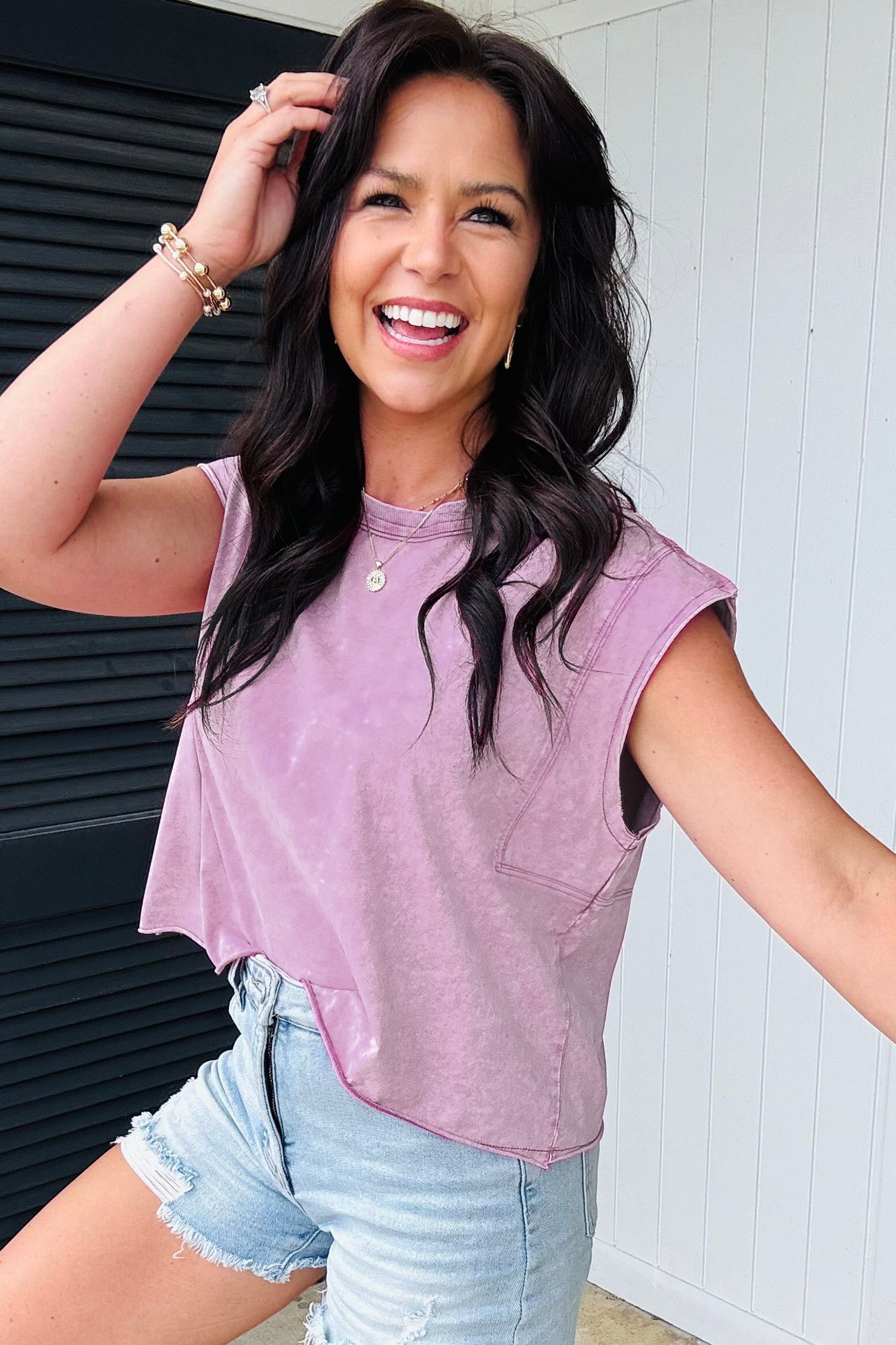 Bright Pink Mineral Wash Boxy Fit Cotton Tank Top