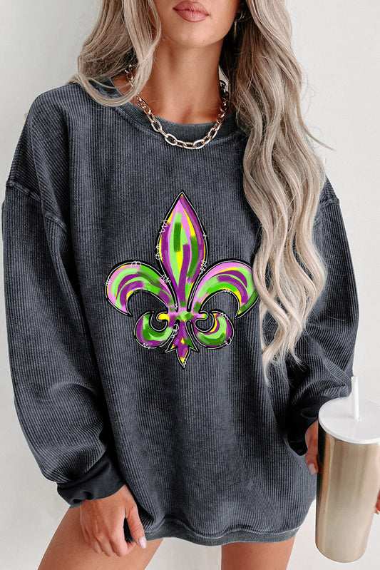 Gray Mardi Gras Symbol Heat Transfer Corded Pullover Sweatshirt