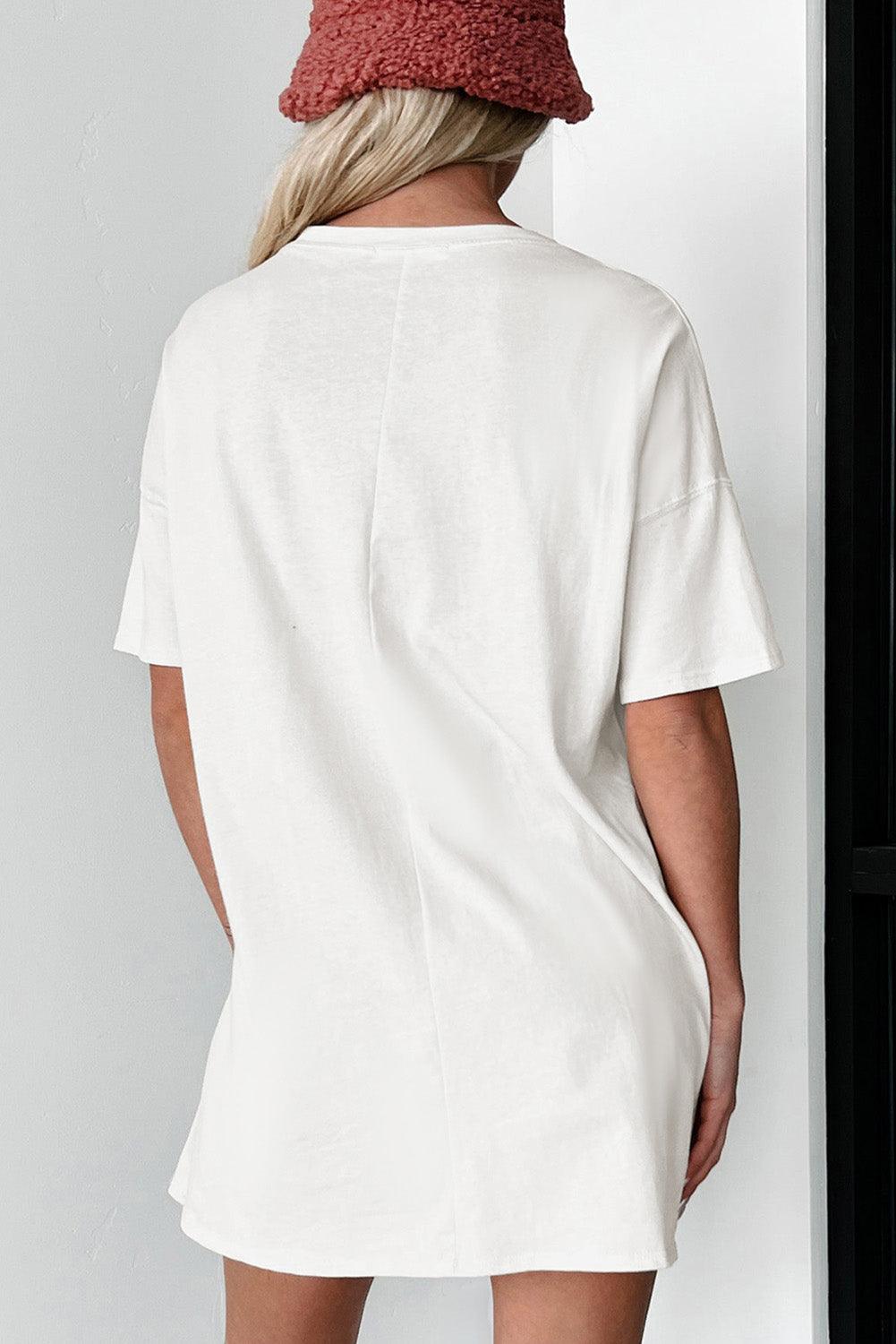 White Sequin Flip Flops Graphic Tunic T Shirt