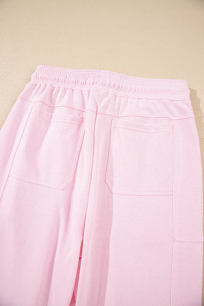 Light Pink Drawstring Waist Patchwork Solid Color Jogger Pants