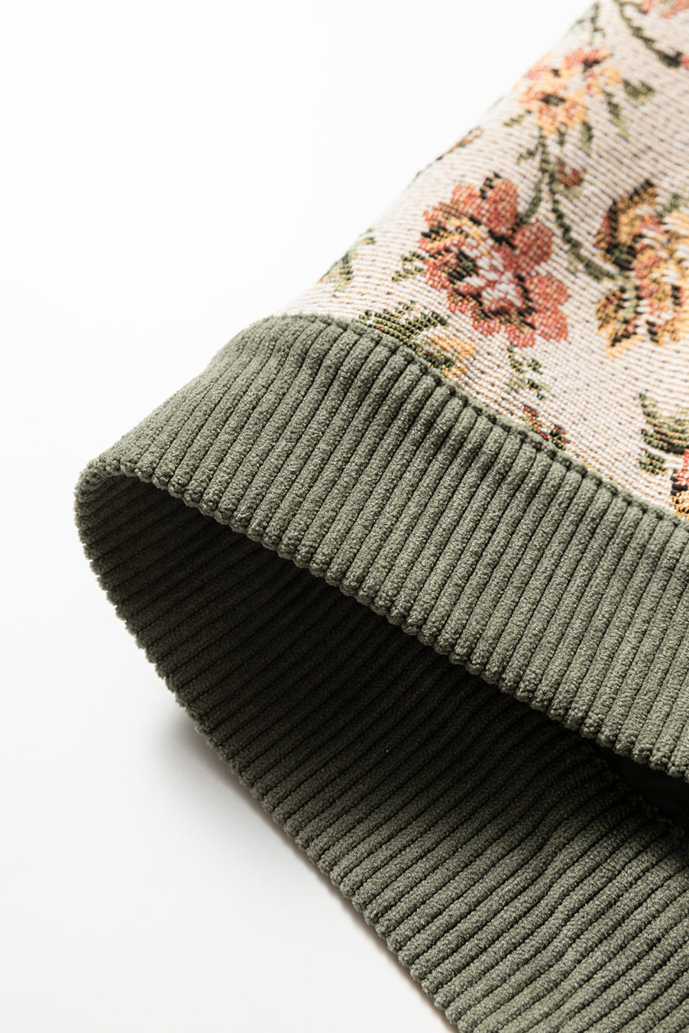 Sage Green Ribbed Retro Floral Patchwork Shirt Style Jacket