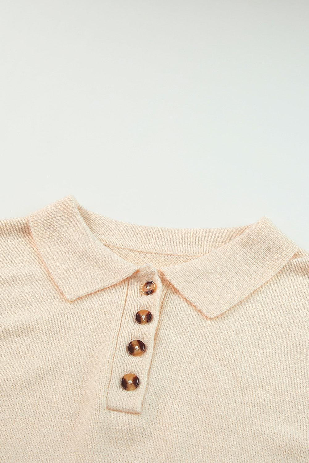 Apricot Polo Collar Knitted Mini Sweater Shift Dress - L & M Kee, LLC