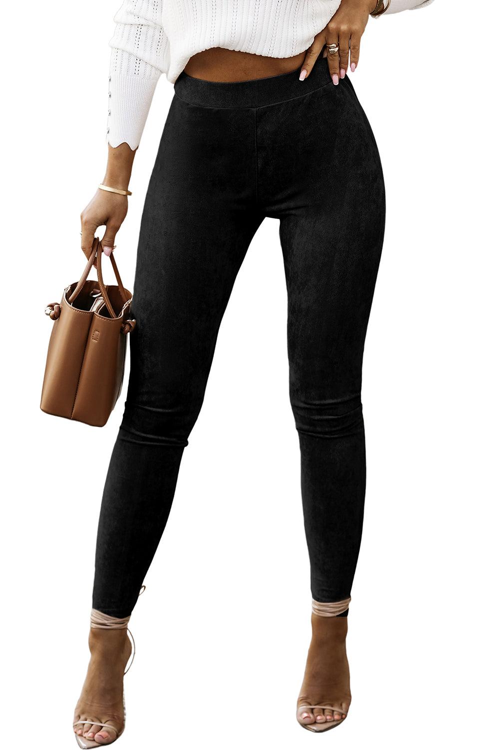 Black High Waist Faux Suede Skinny Leggings - L & M Kee, LLC