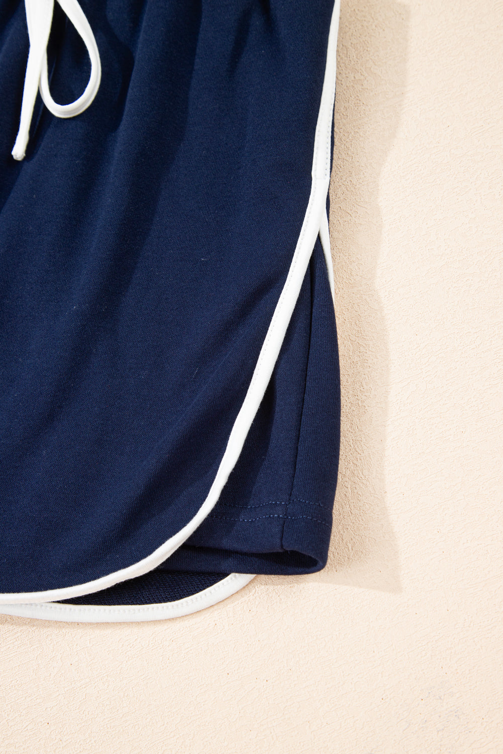 Navy Blue Varsity Stripe Detail Drop Shoulder Pullover Mini Skirt Set