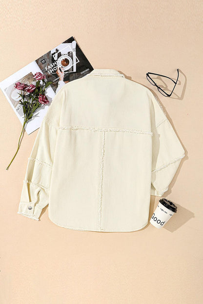 White Frayed Exposed Seam Denim Jacket - L & M Kee, LLC