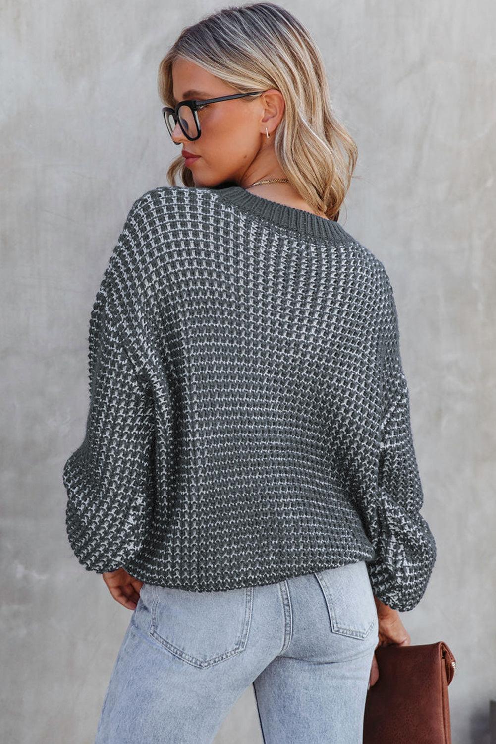 Gray Heathered Knit Drop Shoulder Puff Sleeve Sweater - L & M Kee, LLC