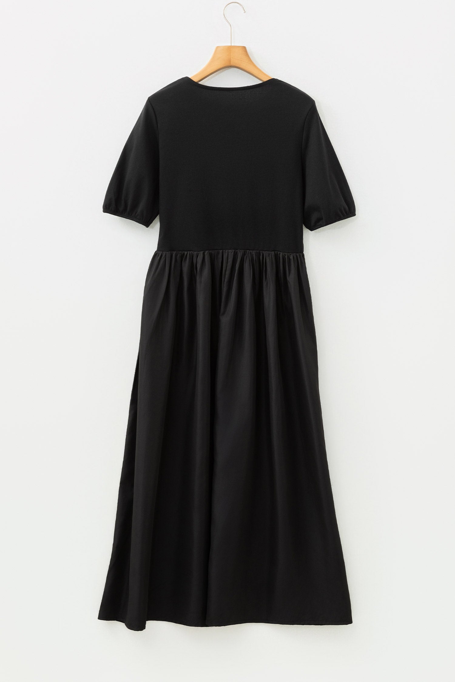 Black Short Sleeve Knit Top Patchwork Pleated Long Dress