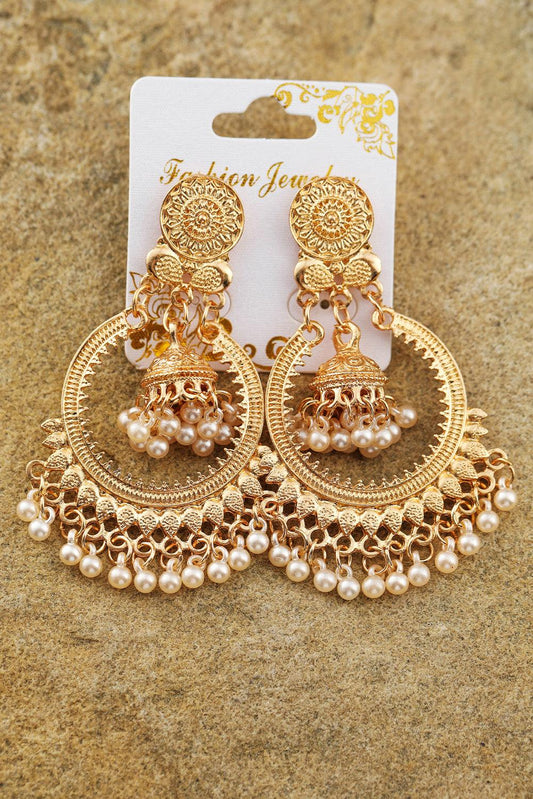 Gold Boho Pearl Tasseled Alloy Dangle Earrings - L & M Kee, LLC