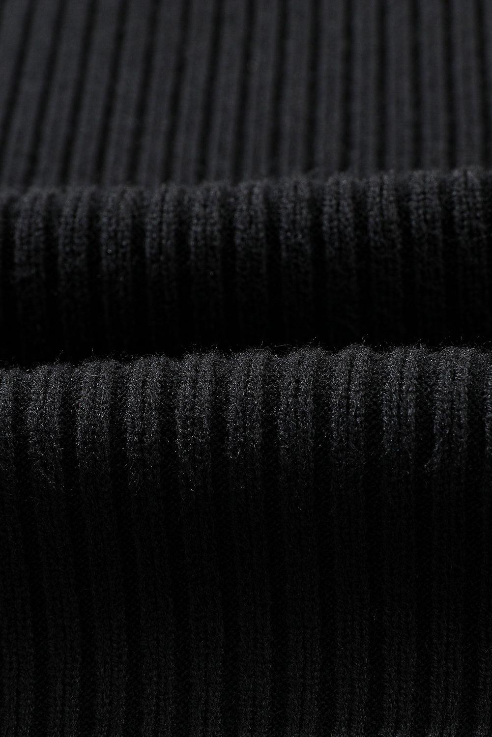 Black Patch Pocket Ribbed Knit Short Sleeve Sweater - L & M Kee, LLC