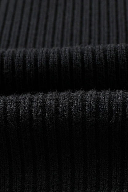 Black Patch Pocket Ribbed Knit Short Sleeve Sweater - L & M Kee, LLC