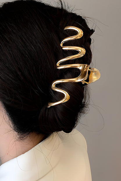 Gold Wave Shaped Plated Alloy Large Hair Clip