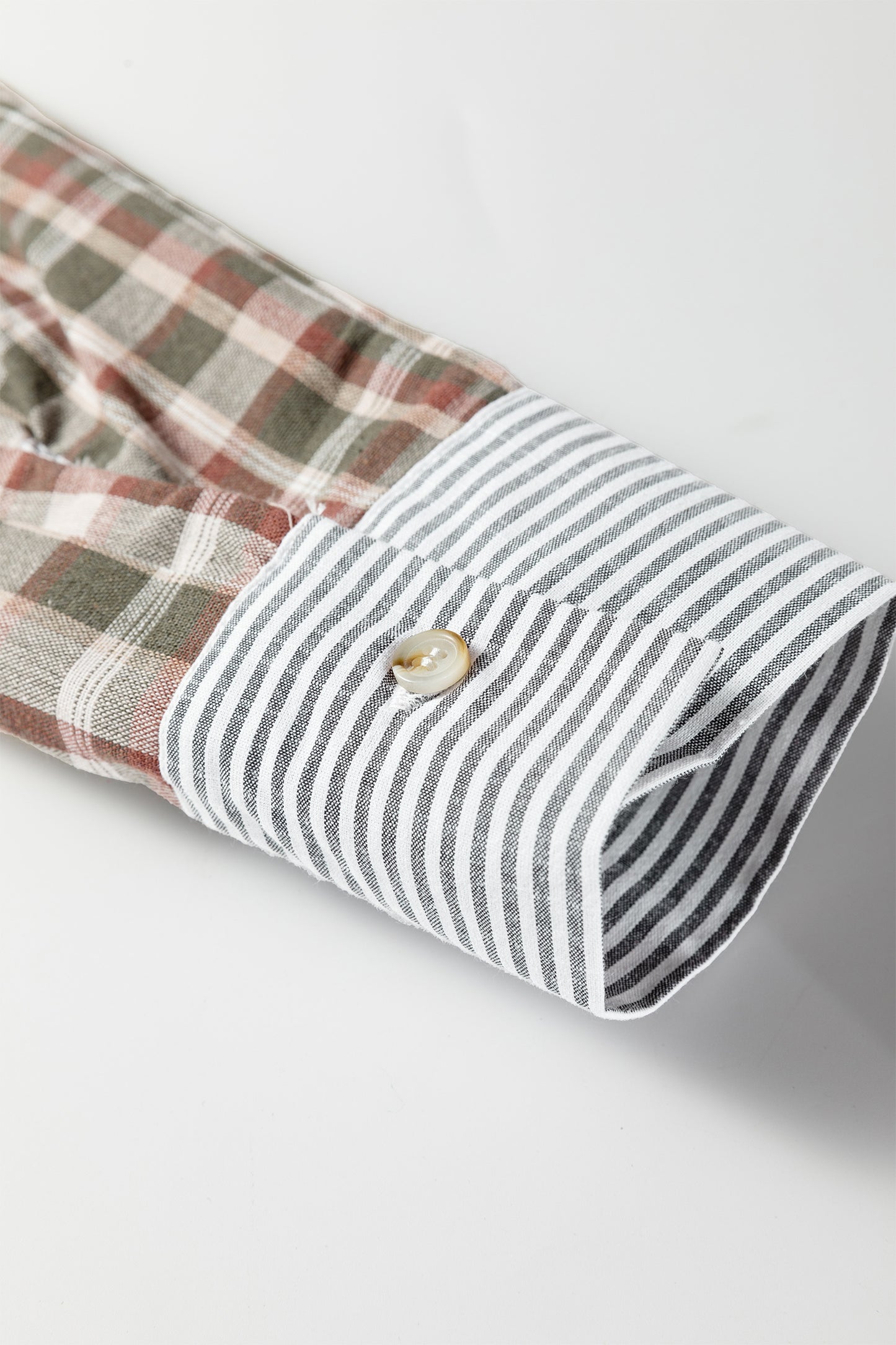 Brown Plaid Print Striped Patchwork Single Chest Pocket Buttoned Shirt