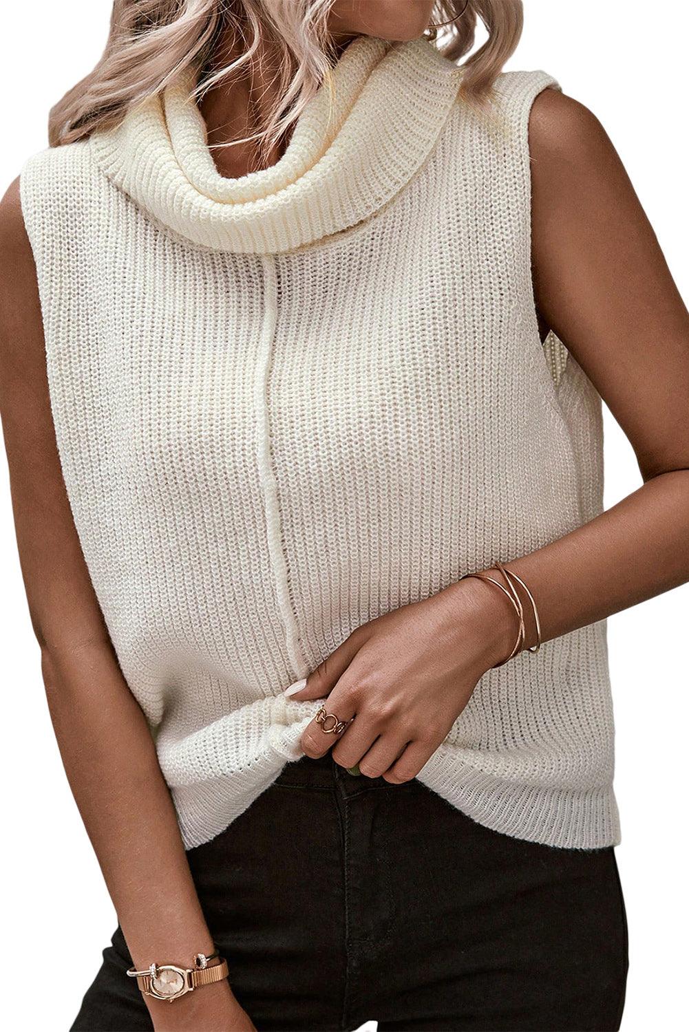 White Central Seam Cowl Neck Sweater Vest - L & M Kee, LLC