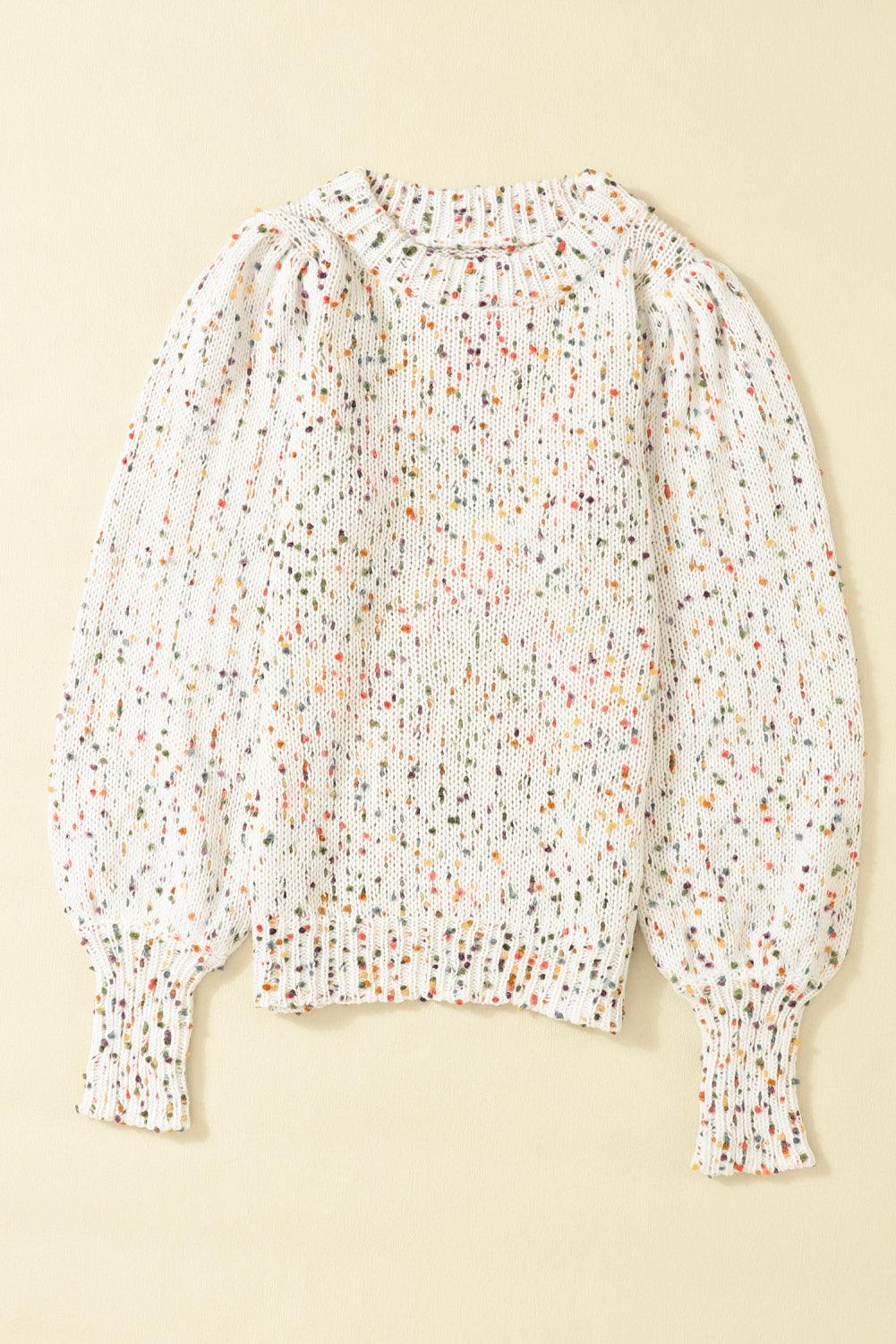 Beige Colorful Dots Cable Knit Crew Neck Sweater - L & M Kee, LLC