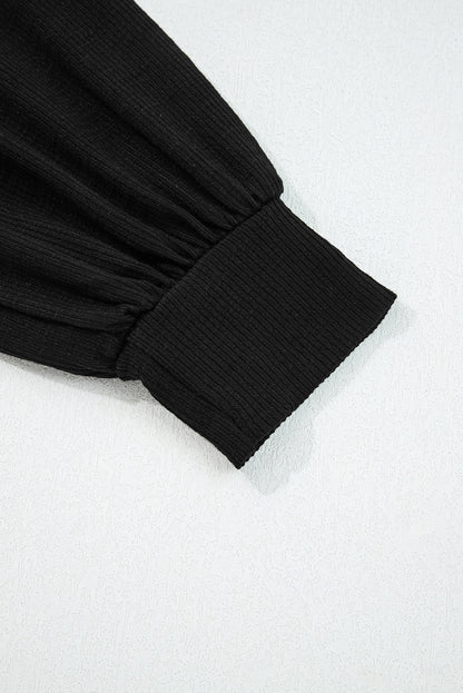 Black Exposed Seam Textured Knit V Neck Pullover Top