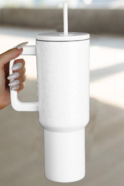 White Polished Leopard Emboss Straw Insert Thermal Tumbler 40oz - L & M Kee, LLC