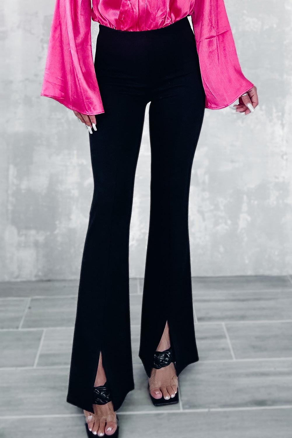 Black Split Front Flare Bottom Pants - L & M Kee, LLC