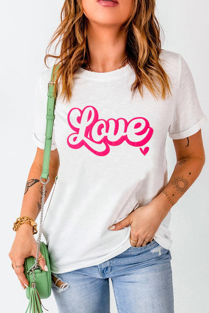 White Valentines Fashion Love Graphic T-shirt - L & M Kee, LLC