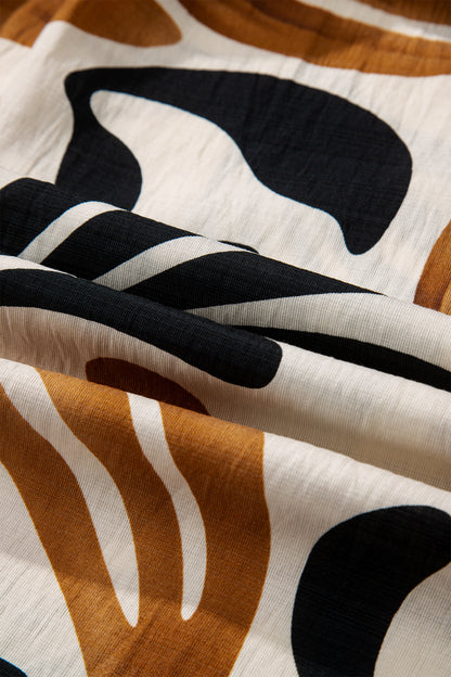 White Plus Size Abstract Print Contrast Collar Split Neck Shift Long Dress