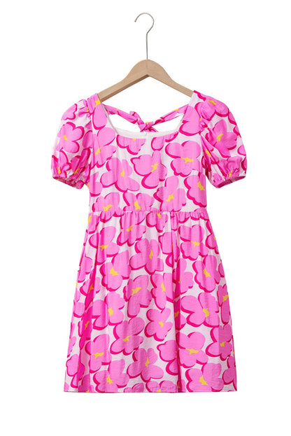 Rose Floral Print Square Neck Empire Waist Flowy Dress - L & M Kee, LLC