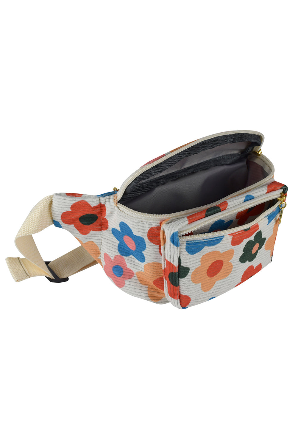 Khaki Floral Print Buckle Wide Strap Corduroy Crossbody Bag