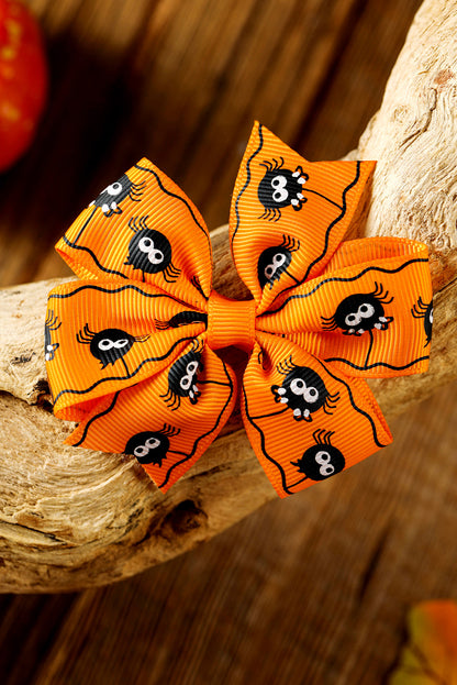 Citrus Ghost Spider Skull Printed Bow Halloween 4 Pcs Hair Clip Set