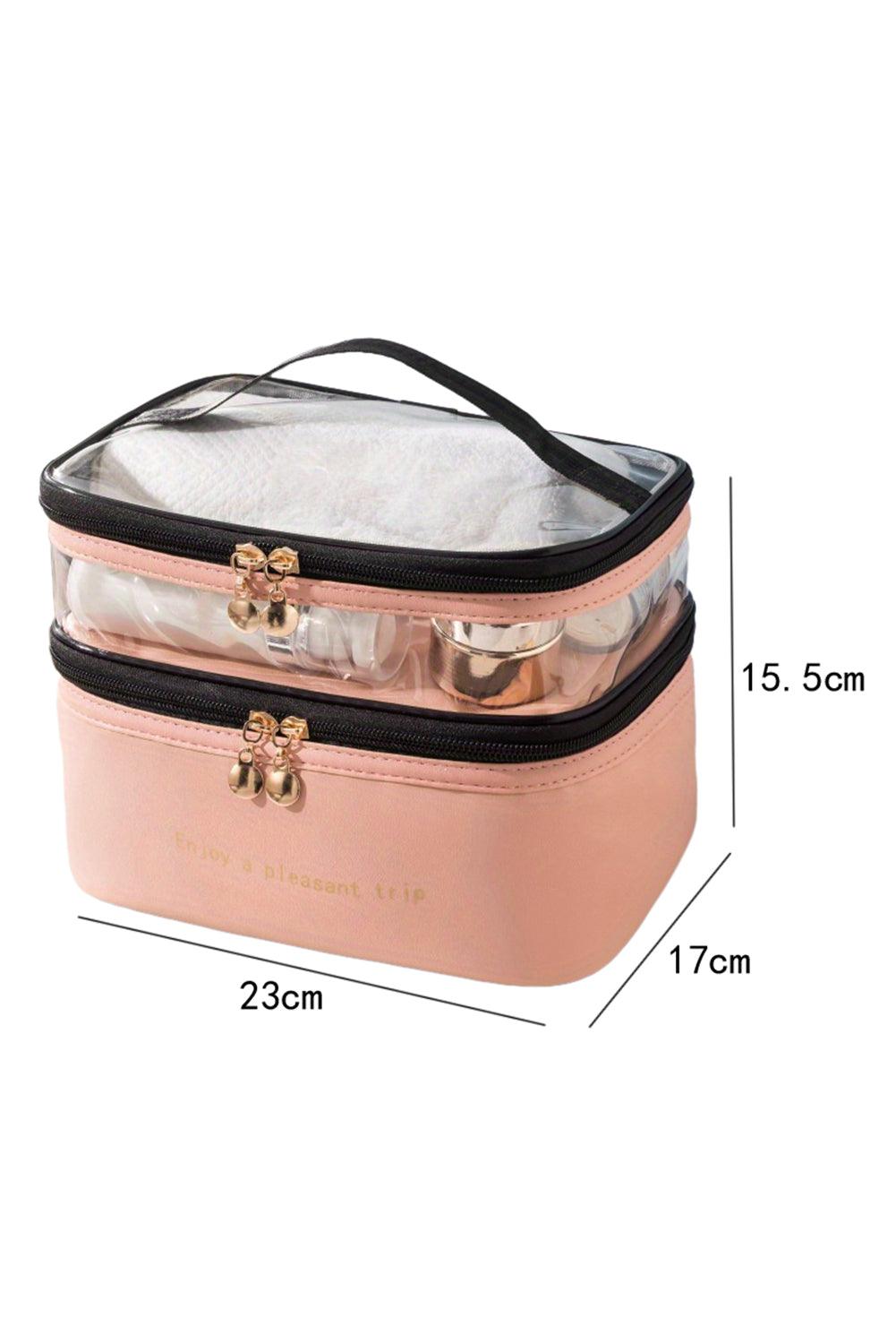 Pink Waterproof PVC Double-layer Cosmetic Bag - L & M Kee, LLC