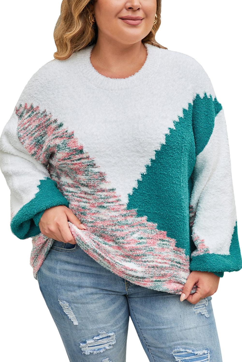 Multicolor Scalloped Color Block Plus Size Sweater - L & M Kee, LLC