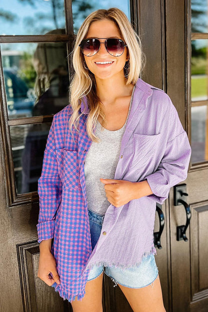 Mixed Plaid Button Down Long Sleeve Chest Pocket Shirt - L & M Kee, LLC