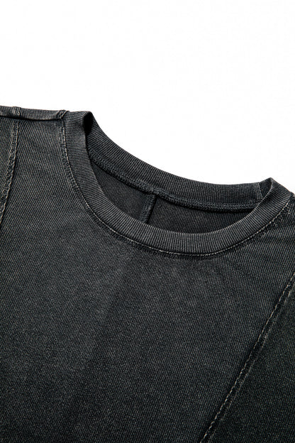 Black Exposed Seam Ribbed Long Sleeve Top