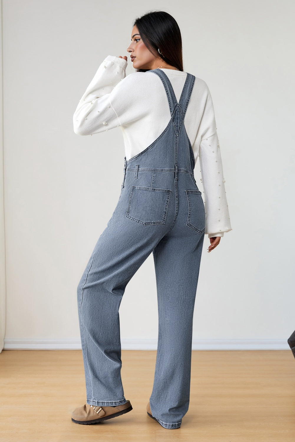 Dark Blue Retro Bib Pocket Buckle Straps Casual Denim Jumpsuit