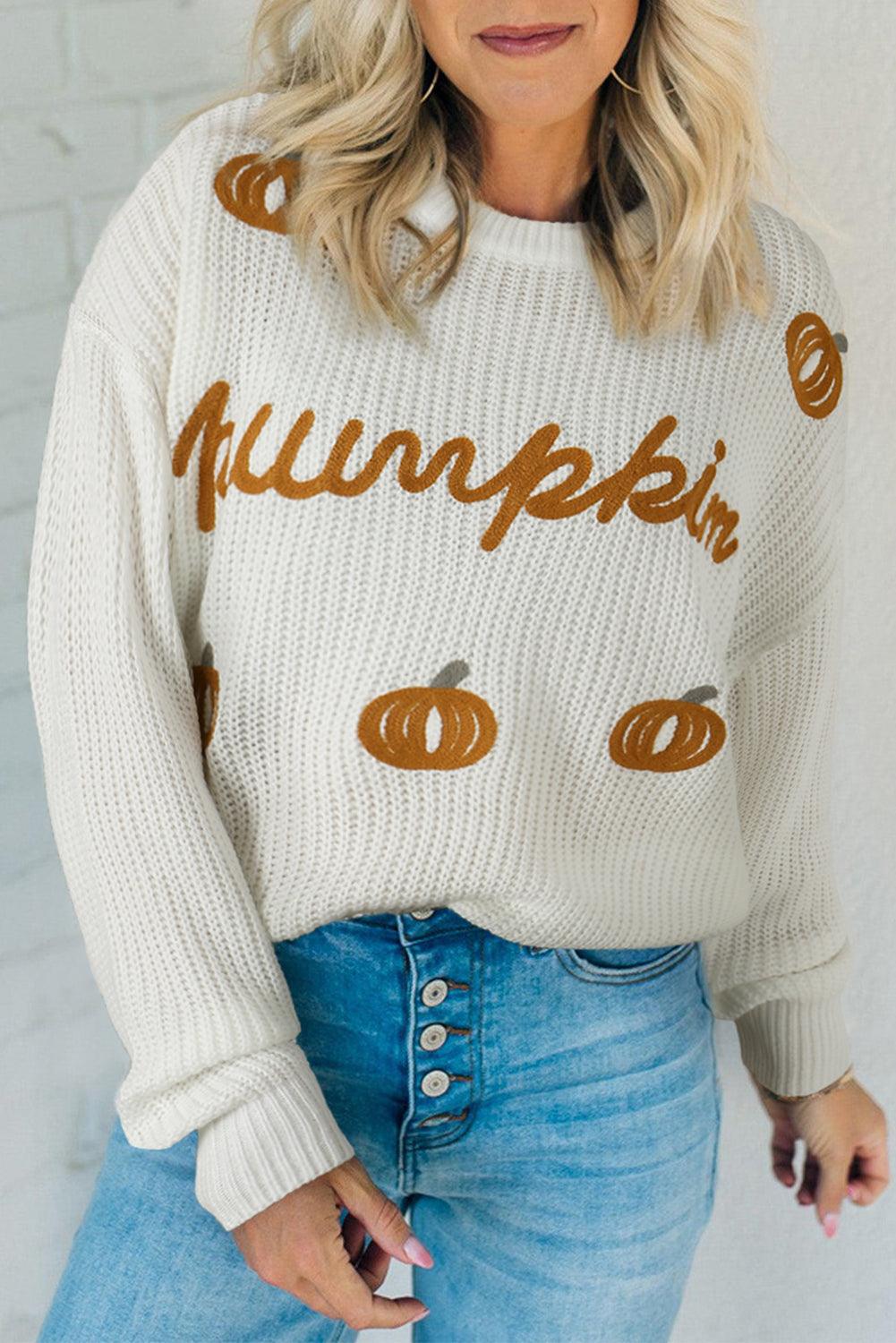 White Pumpkin Yarn Stitch Ribbed Knit Sweater - L & M Kee, LLC