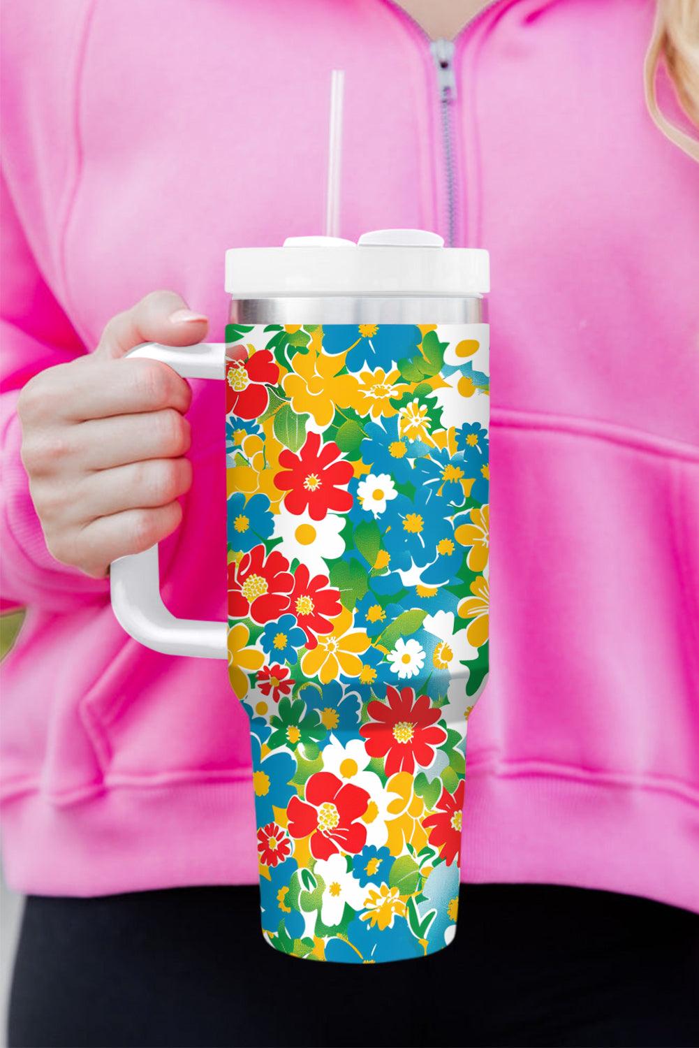 Floral Print Stainless Vacuum Cup with Handle 40oz - L & M Kee, LLC