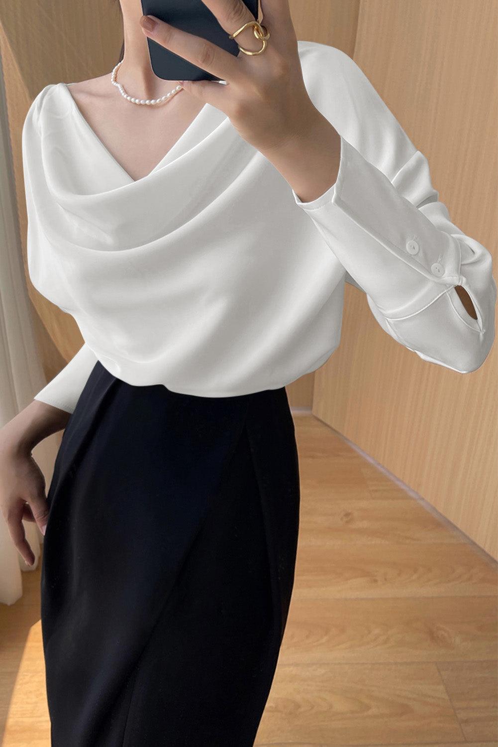 Cowl Neck Long Sleeve Elegant Blouse - L & M Kee, LLC