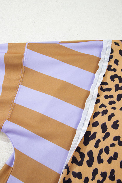 Purple Leopard Striped Patchwork Plus Size Loose Sweatshirt