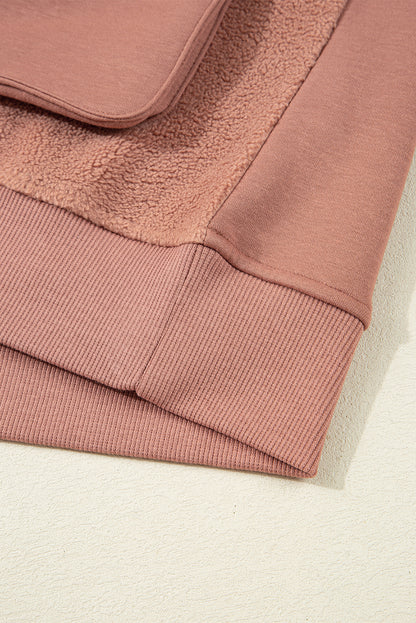 Camel Exposed Seam Side Pockets Half Zipper Baggy Sweatshirt