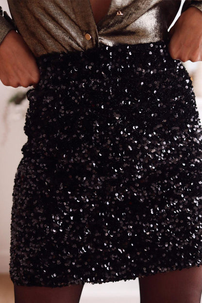 Black Sequin Bodycon Mini Skirt - L & M Kee, LLC