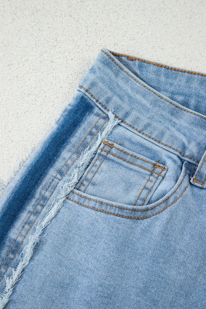 Beau Blue Contrast Stripe Frayed Side Panel Patchwork Shift Jeans