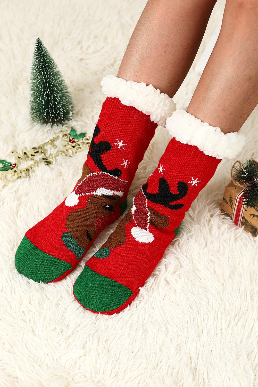 Fiery Red Christmas Tree Pattern Thermal Socks - L & M Kee, LLC