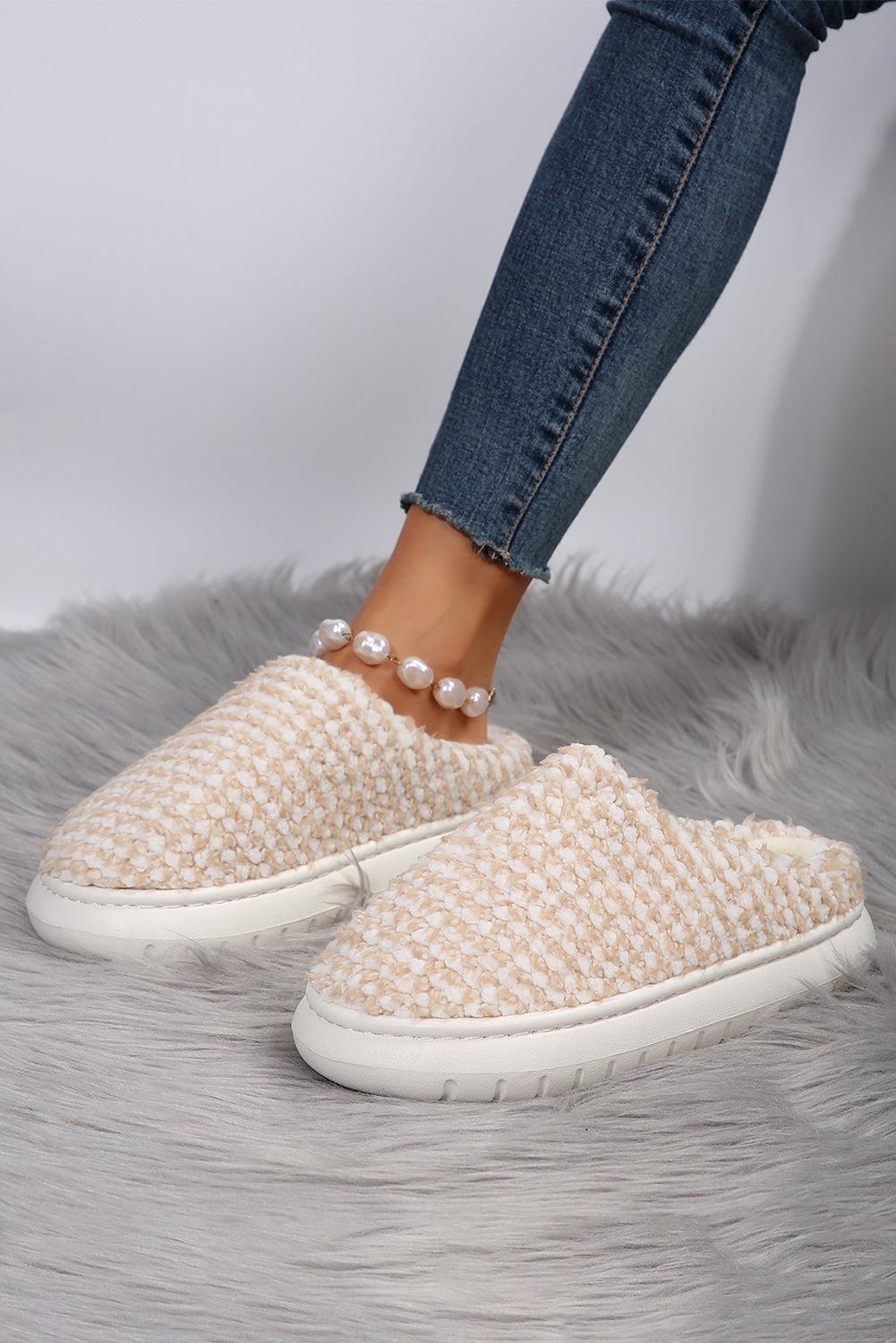 Apricot khaki Two-tone Knitted Warm Homewear Slippers - L & M Kee, LLC