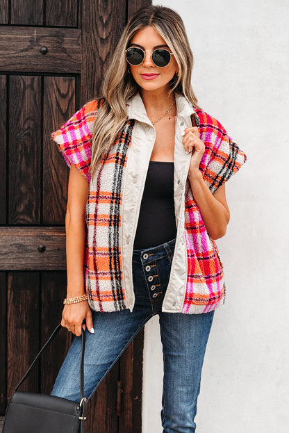 Rose Sherpa Plaid Jacket Vest