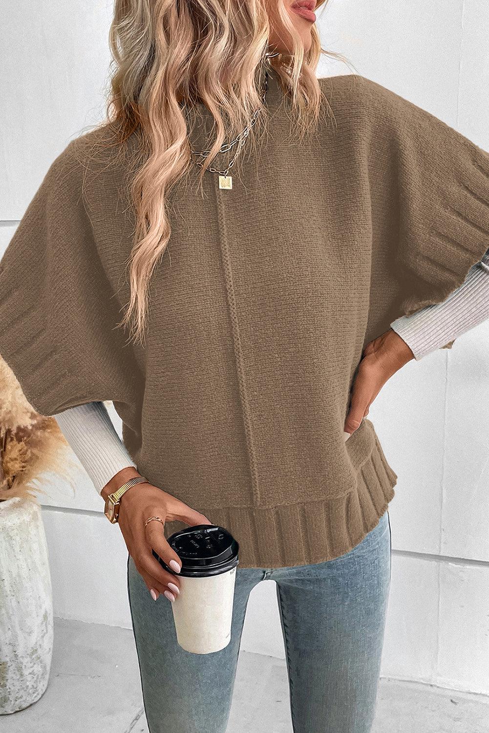 Desert Palm Mock Neck Batwing Short Sleeve Knit Sweater - L & M Kee, LLC