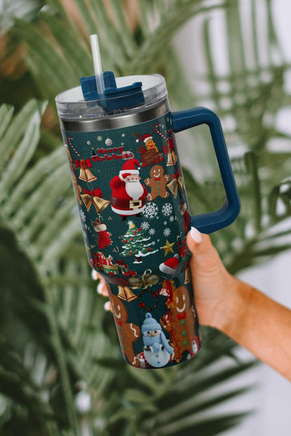 Sail Blue Christmas Pattern Print Handled Stainless Steel Tumblers - L & M Kee, LLC