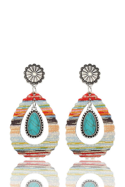 Red Hollowed Waterdrop Shape Leather Turquoise Earrings - L & M Kee, LLC