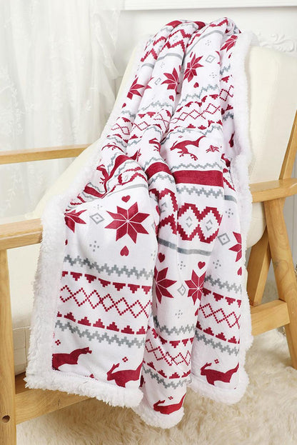 White Christmas Reindeer Snowflake Printed Sherpa Blanket - L & M Kee, LLC