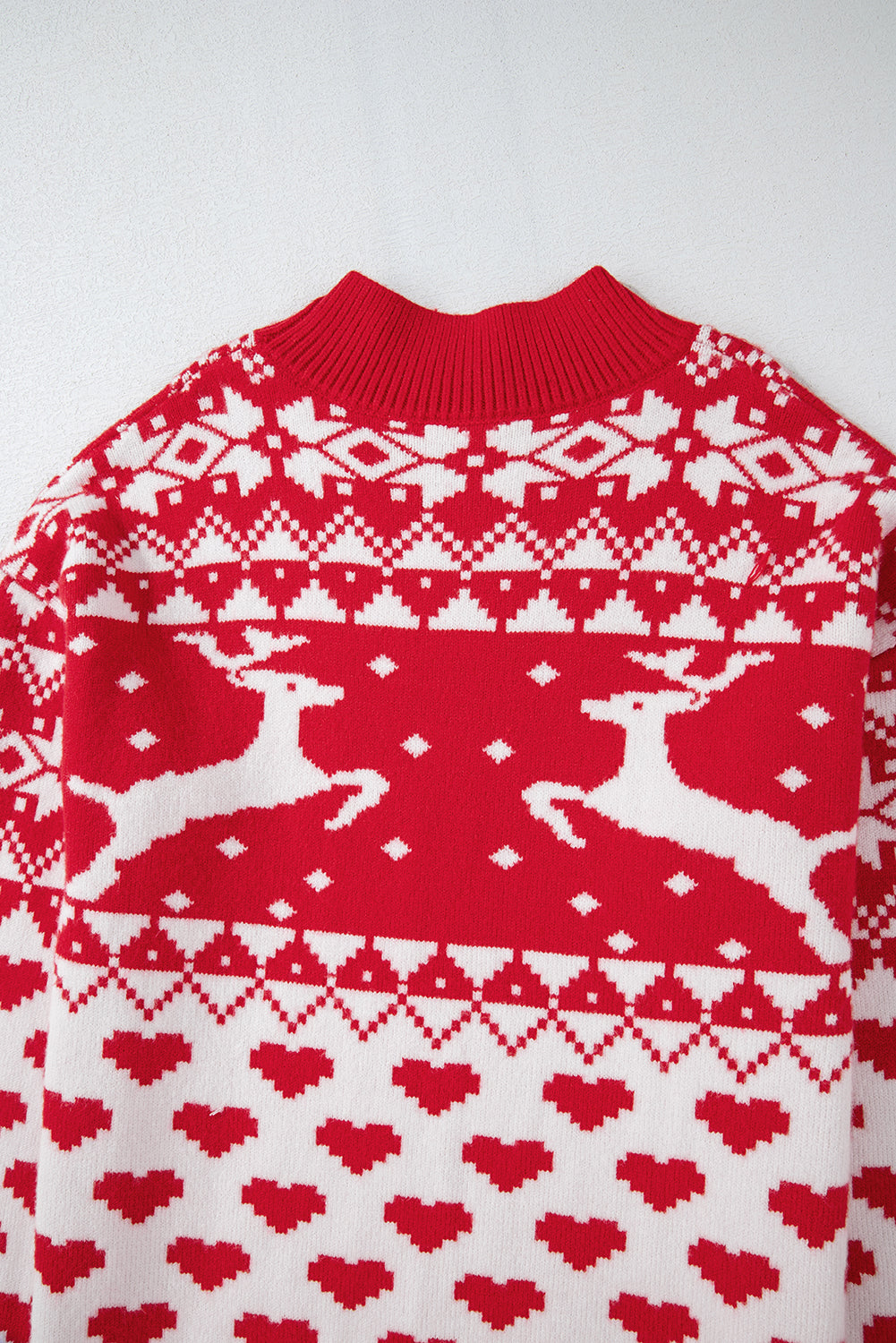 Fiery Red Merry Christmas Reindeer Heart Pattern High Neck Sweater