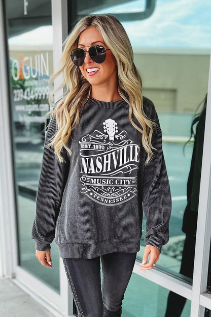 Apricot NASHVILLE MUSIC CITY Corded Graphic Sweatshirt - L & M Kee, LLC