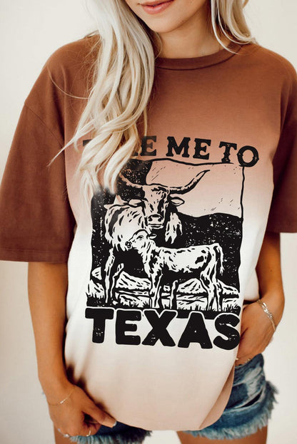 Brown TAKE ME TO TEXAS Cow Gradient Color Graphic Tee - L & M Kee, LLC