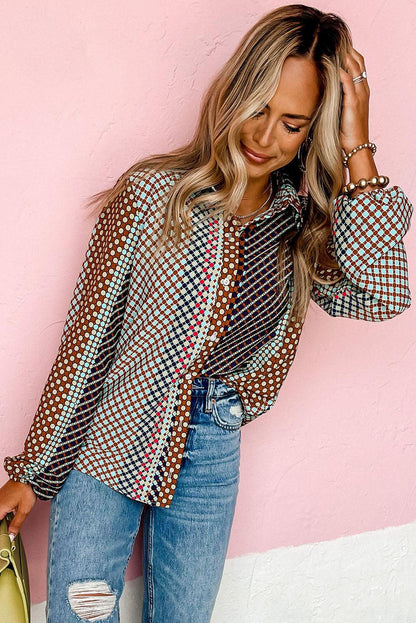 Dot Print Long Sleeve Button Down Shift Shirt - L & M Kee, LLC