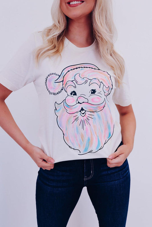 White Cute Santa Claus Graphic Casual Tee - L & M Kee, LLC